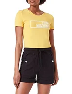 Spodenki damskie - Love Moschino Damskie szorty z rozciągliwej bawełny dżersej z logo Instytucjonal, żółty, 42 PL - miniaturka - grafika 1