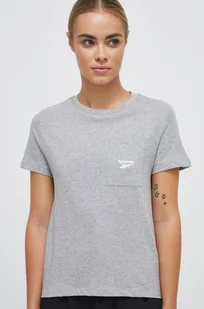 Reebok t-shirt bawełniany kolor szary - Koszulki sportowe damskie - miniaturka - grafika 1