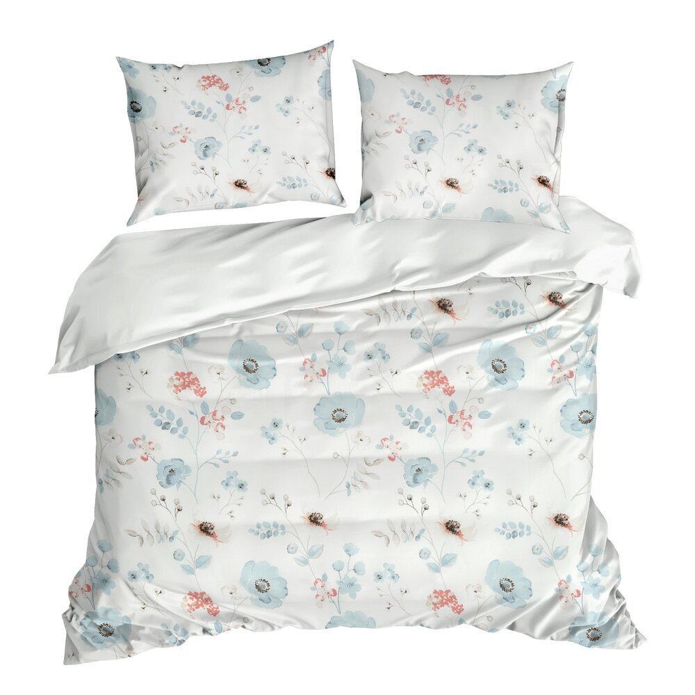 Pościel INES 220x200 Design91 biała błękitna w łąkowe kwiaty