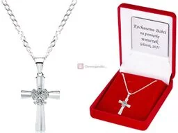 Srebrny krzyż ORZEŁ W KORONIE Polski znak narodowy - zestaw z łańcuszkiem GRAWER - Biżuteria religijna - miniaturka - grafika 1