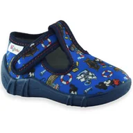 Buty dla chłopców - Granatowe kapcie z myszką dla chłopca do żłobka Wojtyłko Mikołaj Myszka - miniaturka - grafika 1