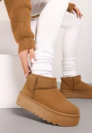 Śniegowce damskie - Brązowe Śniegowce na Grubej Podeszwie z Futerkiem Sailice - miniaturka - grafika 1