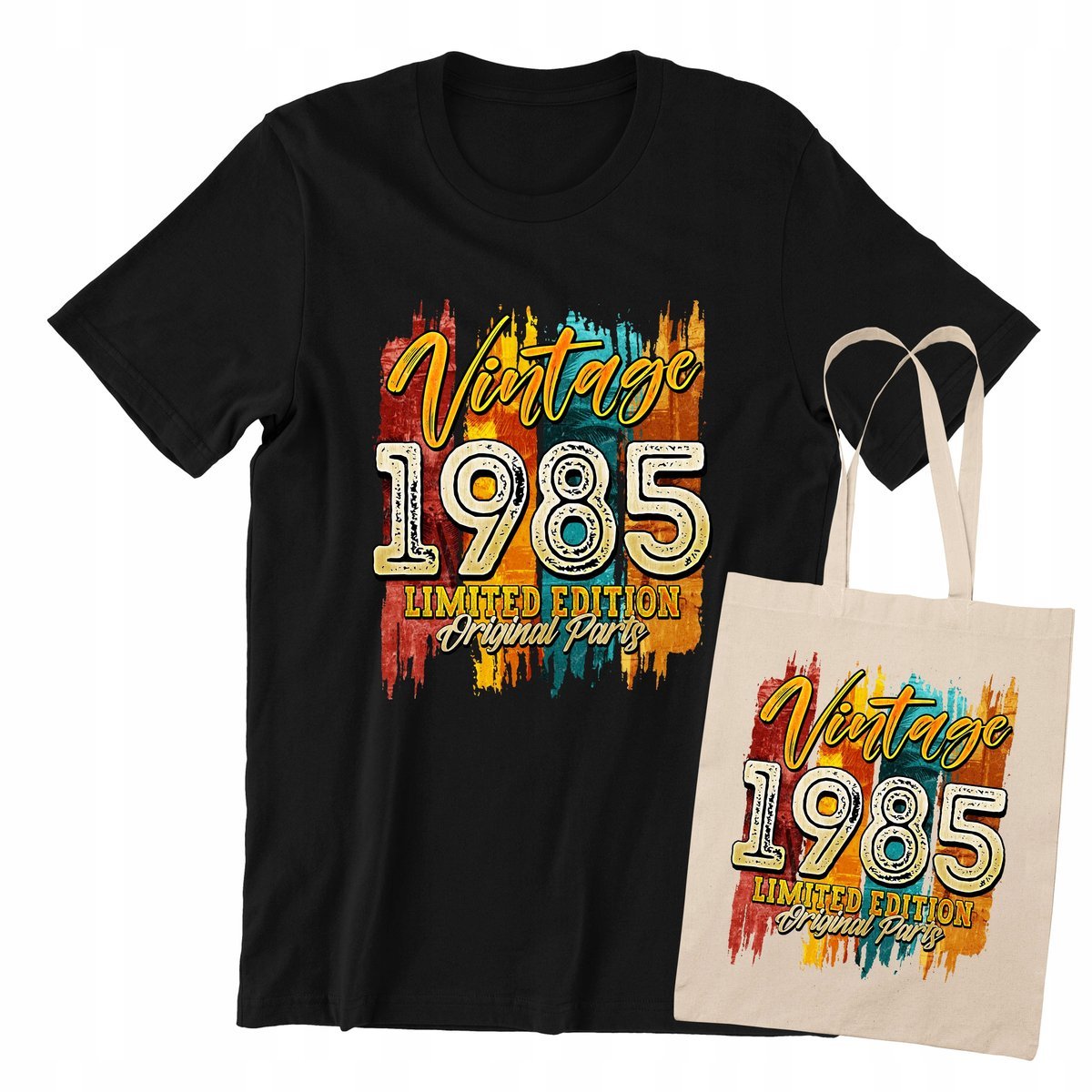 KOSZULKA NA URODZINY + TORBA ZESTAW PREZENTOWY VINTAGE 1985 30 40 50 60 lat