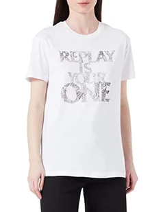Replay T-shirt damski z krótkim rękawem z napisem, 001 Optical White, L - Koszulki i topy damskie - miniaturka - grafika 1