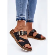 Klapki i japonki damskie - Lekkie Klapki Damskie Z Klamrą Inblu GS000055 Czarne - miniaturka - grafika 1