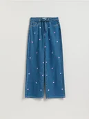 Spodnie damskie - Reserved - Jeansy wide leg z haftem - niebieski - miniaturka - grafika 1