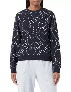 Love Moschino Damska bluza z nadrukiem Storm of Hearts z długim rękawem, okrągły dekolt, Czarny/niebieski/biały., 42 - Bluzy damskie - miniaturka - grafika 1