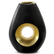 Wazony i flakony - Wazon Dekoracyjny Ceramiczny Mira 15X7X20 Czarny + Złoty - miniaturka - grafika 1
