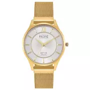 Zegarki damskie - Złoty damski zegarek z bransoletką mesh PACIFIC S6027-09 - miniaturka - grafika 1
