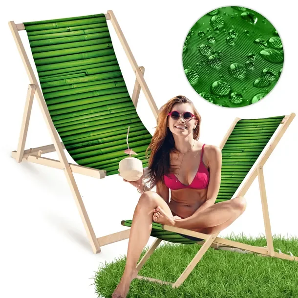 Leżak Drewniany Ogrodowy ZIELONY BAMBUS Plażowy Bukowy