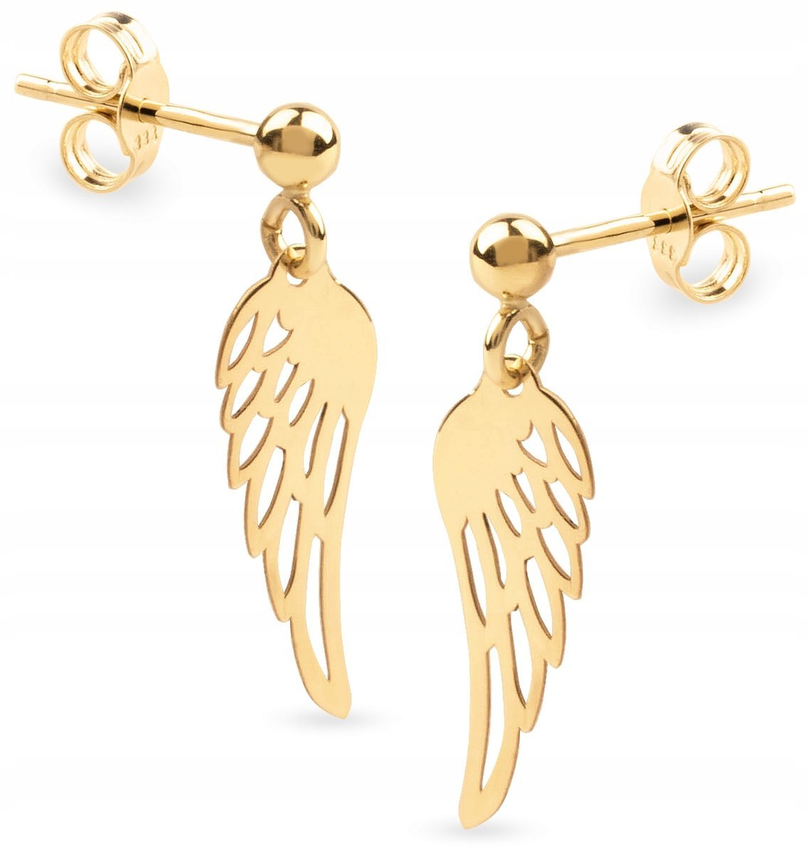 PIĘKNE ZŁOTE KOLCZYKI KULKI WISZĄCE SKRZYDŁA 585