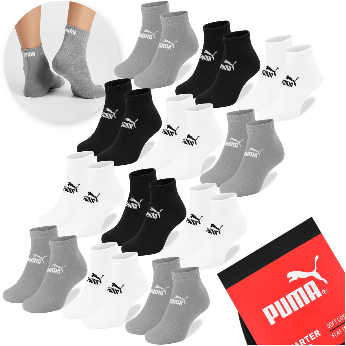 Puma Skarpety Męskie 3/4 Czarne 94710809 Bawełna 12 par Rozmiar 35/38