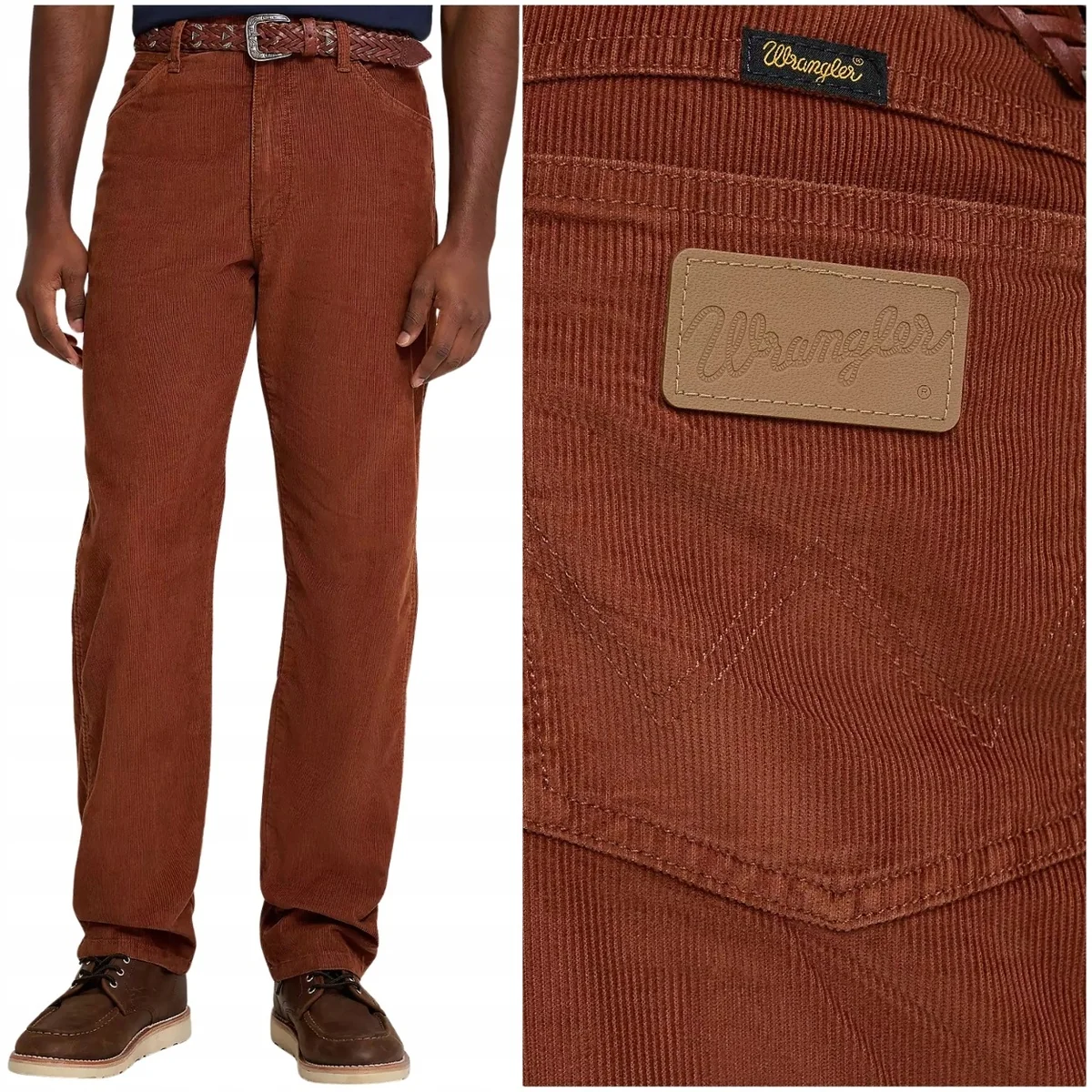 Wrangler 13MWZ Brown Cowboy Cut klasyczne proste spodnie sztruksy W32 L32