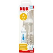 Nuk Szklana Butelka First Choice+  z silikonowym smoczkiem rozm. M, 0-6 mies., z kontrolą temperatury 240 ml - Butelki dla niemowląt - miniaturka - grafika 1