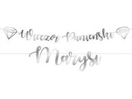 Dekoracje sali - Baner z napisem Wieczór Panieński srebrny + imię - miniaturka - grafika 1
