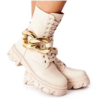 Botki damskie - S.Barski S. Barski Damskie Botki Trapery Beżowe Jensen brązowe - miniaturka - grafika 1