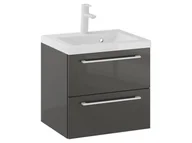 Szafki łazienkowe - Szafka Wisząca Z Umywalką RON 50 cm - Titan Wysoki Połysk - Uchwyty Białe Matowe - miniaturka - grafika 1