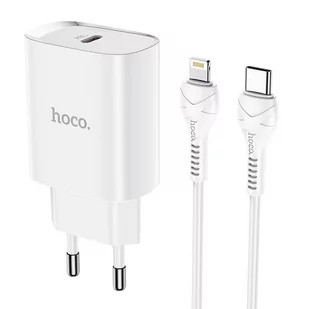 Hoco Ładowarka sieciowa Usb-C Pd20w Fast Charge Smart Charging Z Kablem Do Iphone Lightning 8-Pin N14 Biała - Ładowarki do telefonów - miniaturka - grafika 1