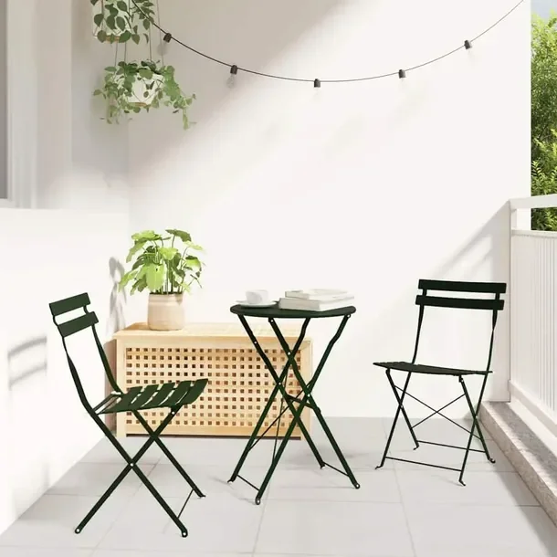 Minimalistyczne Składane Krzesło Patio, Metal, Ciemnozielone, Matowe, 40x