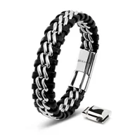 Bransoletki - SERASAR, Skórzana Bransoletka dla Mężczyzn "Steel", Srebro, 17cm - miniaturka - grafika 1
