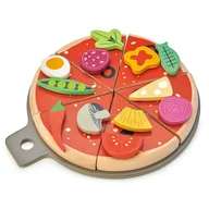 Zabawki AGD - Tender Leaf Toys Tender Leaf Toys - Drewniana Pizza z Dodatkami na Rzepy - miniaturka - grafika 1