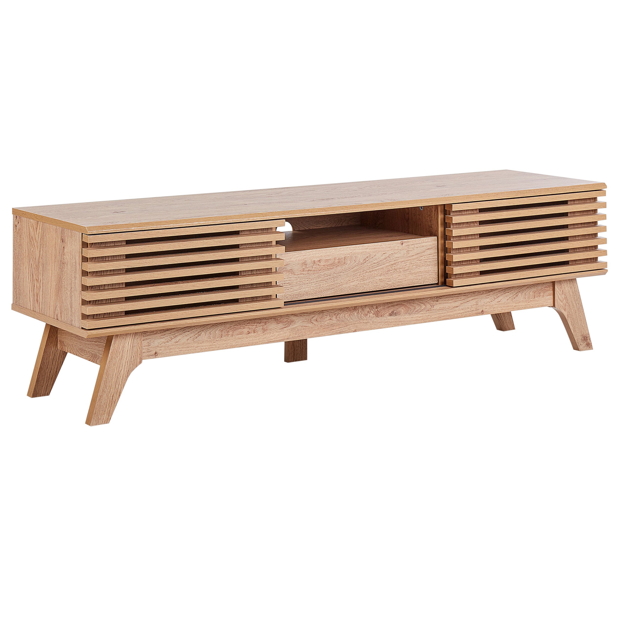 BELIANI Szafka RTV jasne drewno 43 x 150 cm telewizory do 60ʺ zasuwane drzwi otwór na kable