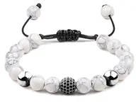 Bransoletki - Bransoletka z marmurkowymi i srebrnymi kuleczkami na czarnym sznurku - miniaturka - grafika 1