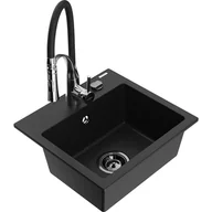 Zlewozmywaki z baterią - Mexen Milo zlewozmywak granitowy 1-komorowy z baterią kuchenną Aster, czarny - miniaturka - grafika 1