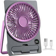 Wentylatory - Wentylator biurkowy z akumulatorem USB i wyświetlaczem LCD, ultracienka konstrukcja, idealny na kemping, w podróży i do użytku w pomieszczeniach, fio - miniaturka - grafika 1