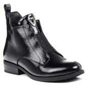 Botki damskie - Botki damskie jesienne czarne lakierowane ocieplane S.Barski HY42-120-37 - miniaturka - grafika 1