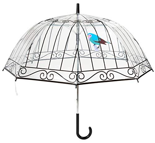 Parasol dzwonek - czysty damski przezroczysty parasol - Ptaki nadruk klatki