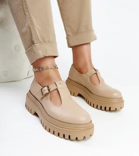 Ciemnobeżowe skórzane półbuty Karino-40 - Półbuty damskie - miniaturka - grafika 1