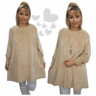 Bluzki damskie - LUŹNA BLUZA WELUROWA otulająca tunika bluzka BAWEŁNA 50 52 5XL 6XL 3173 - miniaturka - grafika 1