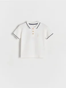 Reserved - Sweterkowy t-shirt polo - złamana biel - Bluzy i sweterki niemowlęce - miniaturka - grafika 1