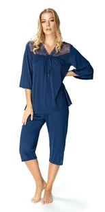 Piżama damska Dagmara z koronką na dekolcie : Kolor - Granatowy, Rozmiar - 52 - Piżamy damskie Piżama damska Dagmara z koronką na dekolcie : Kolor - Granatowy, Rozmiar - 52 - Piżamy damskie - miniaturka - grafika 1