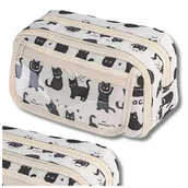 Piórniki - Piórnik koci organizer z kotkami dwukomorowy szkolny dziewczęcy - miniaturka - grafika 1