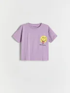 Bluzki dla niemowląt - Reserved - Bawełniany t-shirt Smiley - fioletowy - miniaturka - grafika 1