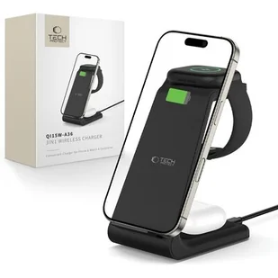 Ładowarka indukcyjna TECH-PROTECT QI15W-A36 3w1 3w1 10W Czarny - Ładowarki do telefonów - miniaturka - grafika 1