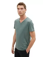 Koszulki męskie - T-shirt męski TOM TAILOR Basic z dekoltem w szpic, 19643-zielony pył, S - miniaturka - grafika 1