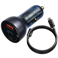 Ładowarki samochodowe - Baseus ładowarka samochodowa USB / USB Typ C 65 W 5 A SCP Quick Charge 4.0+ Power Delivery 3.0 ekran LCD + kabel USB Typ C - USB Typ C szary (TZCCKX-0G) - miniaturka - grafika 1