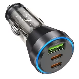 HOCO ładowarka samochodowa USB QC 18W + 2 x Typ C 30W PD60W NZ12D transparentna czarna - Akcesoria do smartwatchy - miniaturka - grafika 1