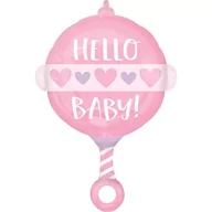 Baby shower i roczek - Balon foliowy, Baby Girl Rattle, różowy, 1 sztuka - miniaturka - grafika 1