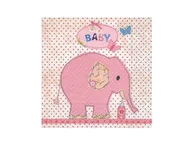 Dekoracje i nakrycia stołu na imprezę - Serwetki Słonik Baby różowe - 33 cm - 20 szt. - miniaturka - grafika 1