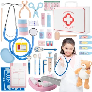 Zestaw Lekarski Drewniany W Walizce Małego Doktora Lekarza - Zabawy w naśladowanie dorosłych - miniaturka - grafika 1