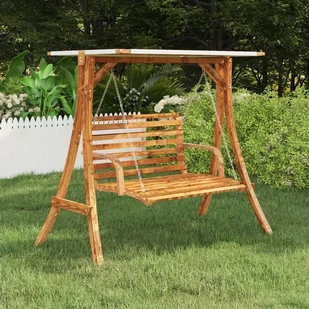 vidaXL Rama do huśtawki, kremowe zadaszenie, gięte drewno, kolor teku - Huśtawki - miniaturka - grafika 1
