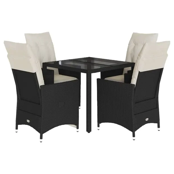Zestaw mebli ogrodowych czarny rattan PE, stół 90x90x75 cm, krzesła 56x5