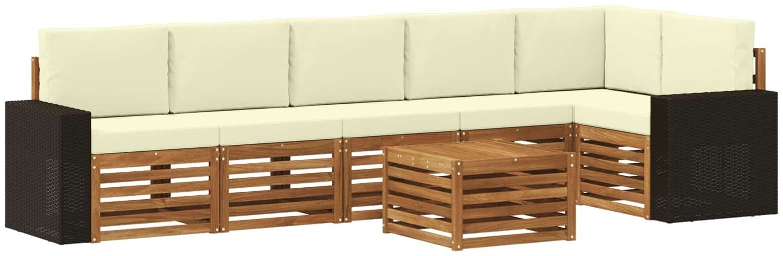 vidaXL Zestaw sofy narożnej z poduszką 7 pcs Naturalny i Kremowy