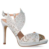 Czółenka - Sandały z asymetryczną cholewką - MENBUR 23938 SREBRNE - miniaturka - grafika 1