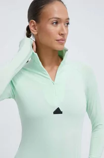 Bluzki damskie - adidas longsleeve damski kolor zielony z golfem - grafika 1