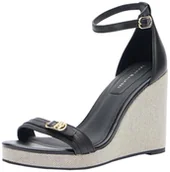 Espadryle damskie - Tommy Hilfiger Damskie sandały na koturnie Espadryle FW0FW08622, czarne, 7 UK, Czarny, 41 EU - miniaturka - grafika 1